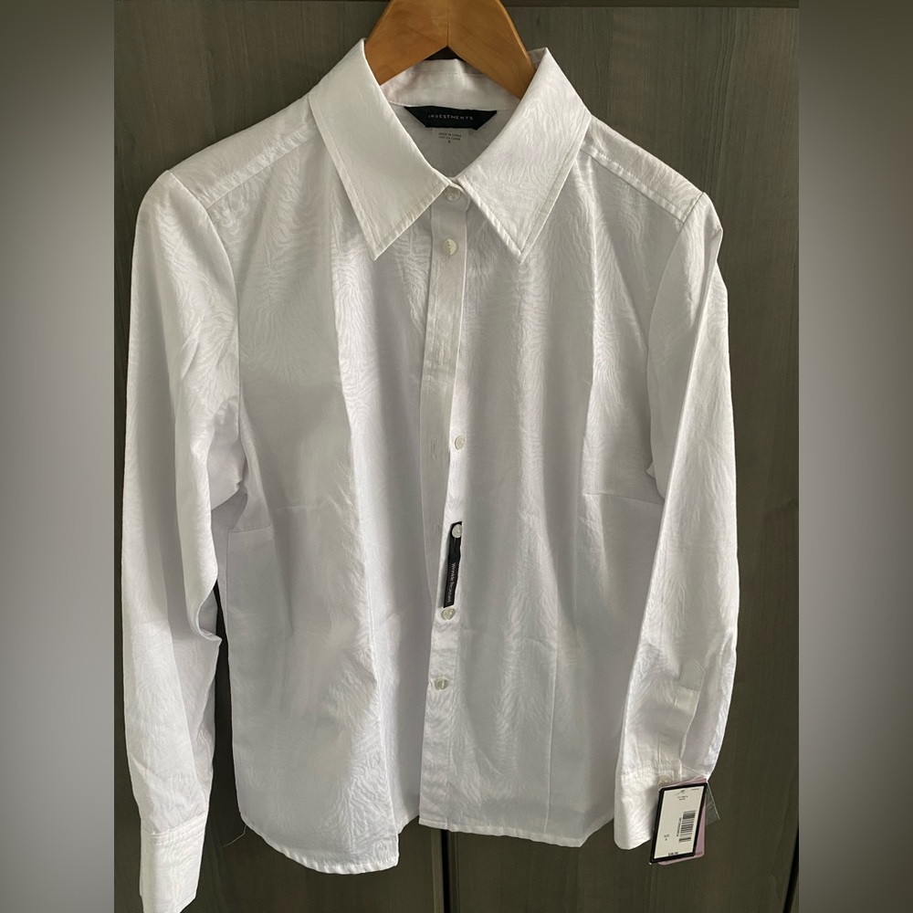 Investments White Textured Dress Shirt